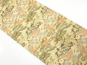 アンティーク　屋敷に笠松・菊・橘模様織り出し丸帯（材料）